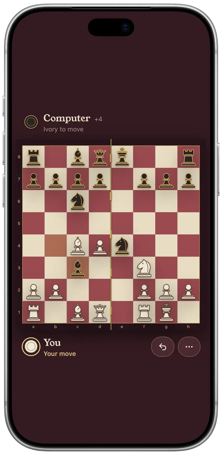 A game of chess against the computer, with your move to play