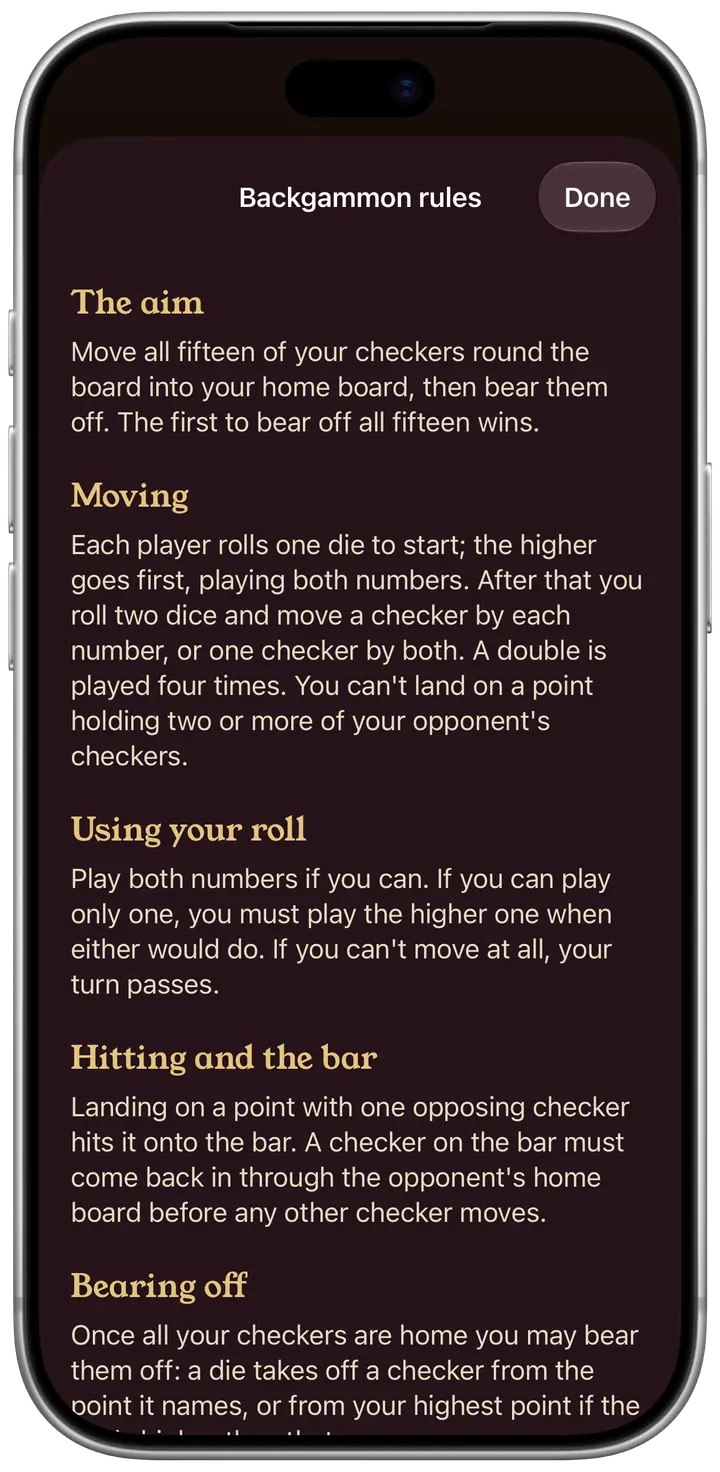 Backgammon’s rules in plain words: the aim, moving, using your roll, the bar and bearing off